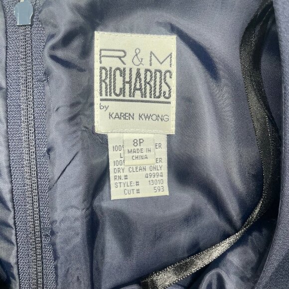 Vintage R&M Richards Navy Beaded Back Accent Mother of the Bride Dress Gown 8P - Picture 12 of 14